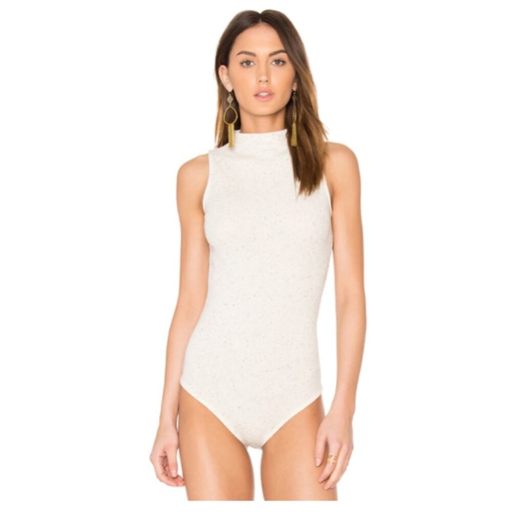 MINKPINK Marl Gray Ribbed Funnel Neck Bodysuit Size Medium